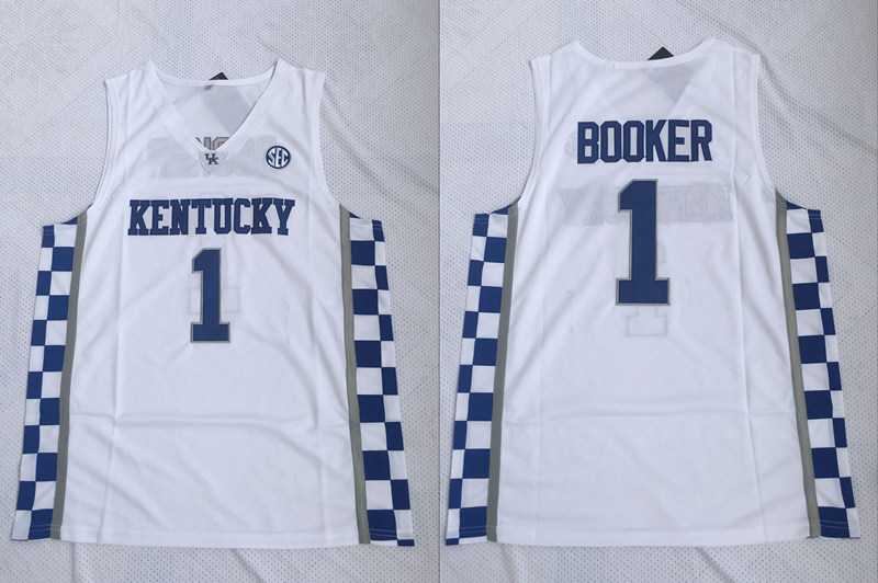 Kentucky Wildcats 1 Devin Booker White College Basketball Jersey,We sell and wholesale Kentucky Wildcats 1 Devin Booker White College Basketball Jersey on line form chian!